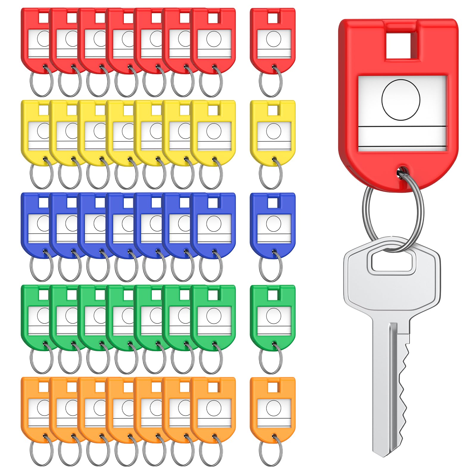 Uniclife 40 Pcs Key Tags, 5 Color Key Tags with Labels, Key Labels for Keychain, Plastic Key Identifiers with Split Ring, Blank Key Ring Tags for House, Office & School, 4 x 2.8 cm