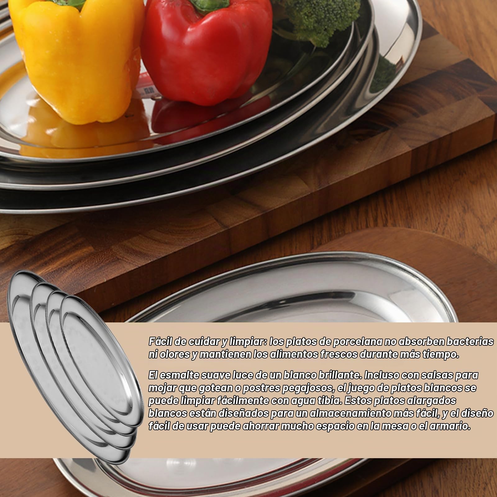 4 Piezas Acero Inoxidable Bandeja, Bandejas De Servir Oval, Bandeja De Servir De Acero Inoxidable Cuenco Ovalado Para Colocar Comida Gourmet, Bandejas De Cocina, Suministros De Restaurante (Plateado)
