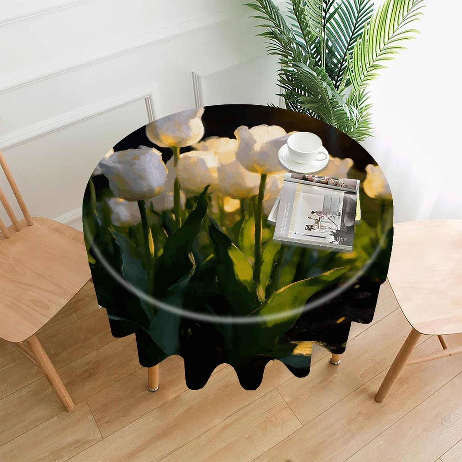 LZQPOEAS Snow Under The Lamp Tablecloth Easy to Clean Polyester Round Table Cover Washable Round Table Cloth Wrinkle-Free Circle Decoration Tablecloth for Kitchen and Dining Room 60"