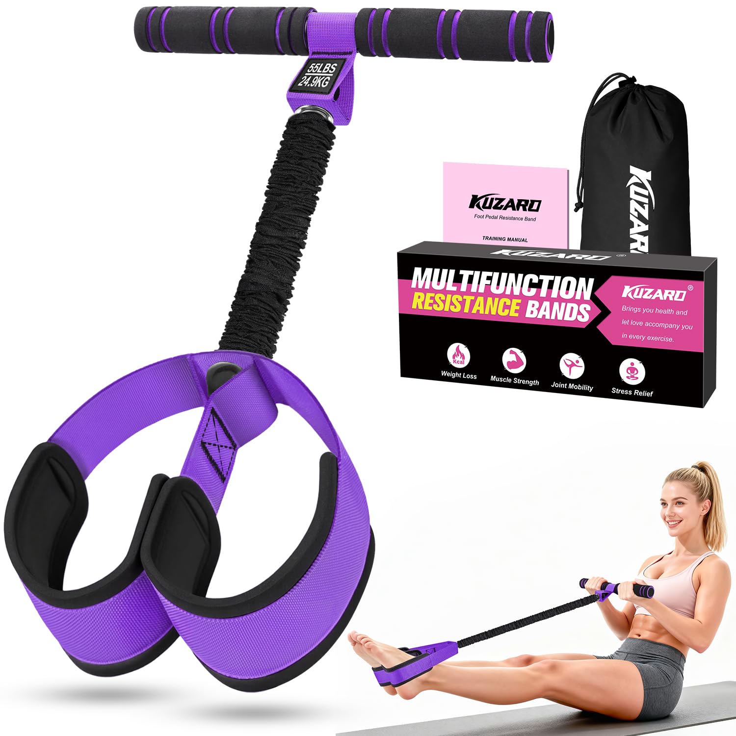 Upgraded Pedal Resistance Band with Handles, Multifunction Foot Pedal Resistance Bands for Abdomen,Waist,Arm, Core/ABS,Leg Workout at Home - Physical Therapy,Stretching,Strength Equipment for Women