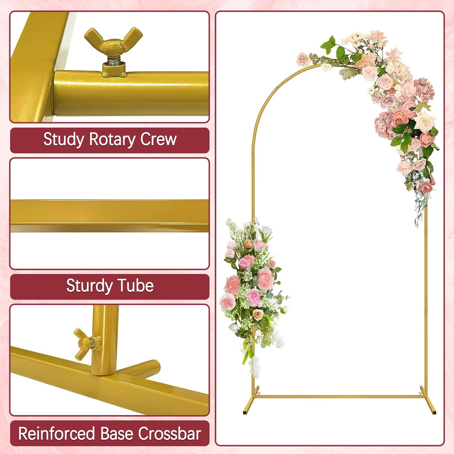 Metal Balloon Arch Backdrop Stand 7.2FT and 6FT, Set of 2, Gold