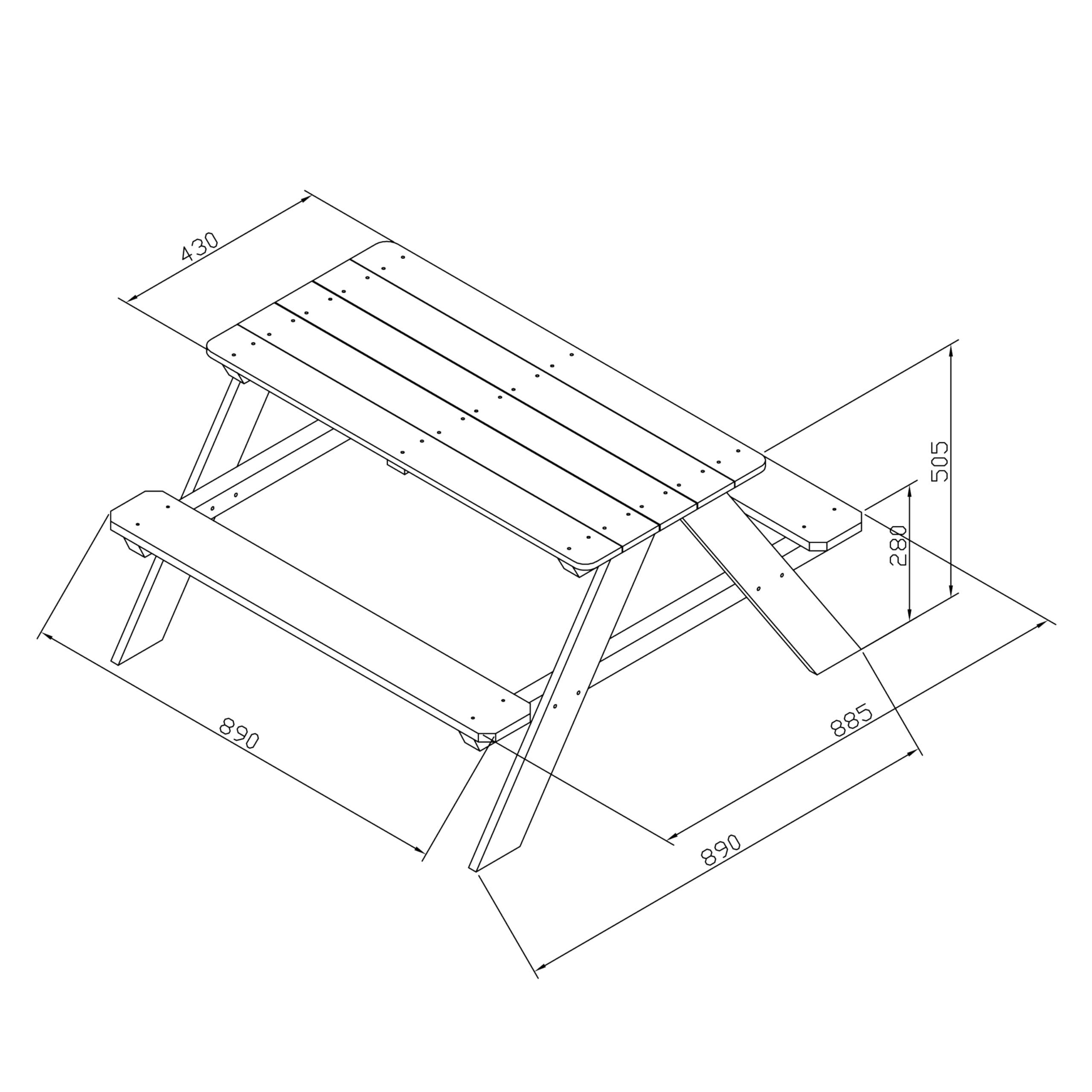 Sunny Dave Table Pique Nique en Bois, Marron | Table De Pique Nique Enfant pour Le Jardin, Table Picnic, Table Picnic Bois - 89 X 89 X 50,5 Cm