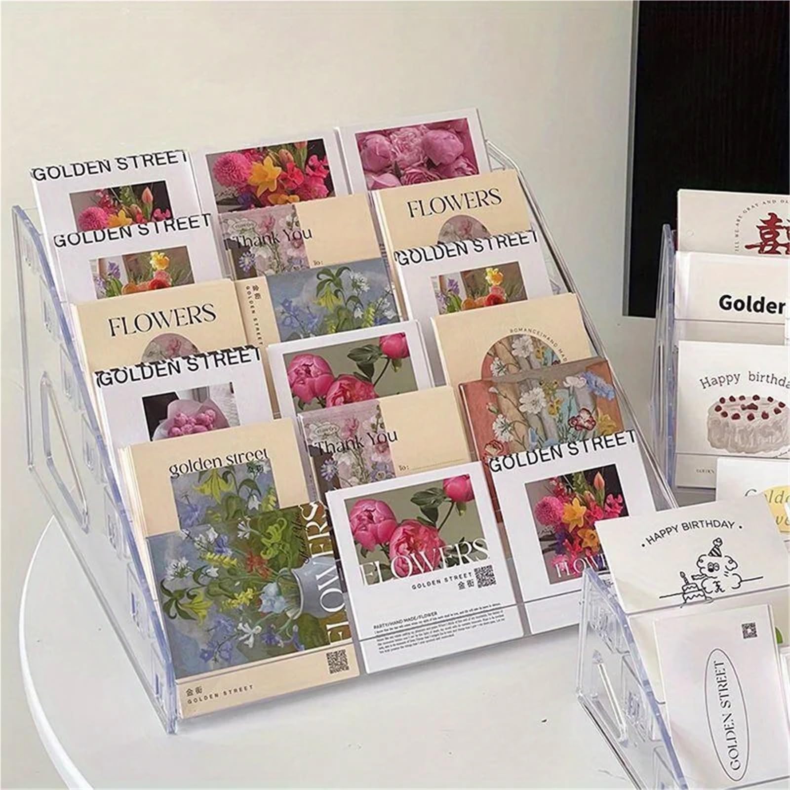 1 Porta Biglietti da Visita Tavolo Trasparente, espositore for Carte Floreali e Bouquet for Cartoline di Auguri per Organizzare(31 * 13 * 8cm)