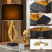 Vista 2 de Juego de 2 lámparas de mesa escultóricas con puertos USB para sala de estar, lámparas de noche de granja con acabado en hoja de oro y interruptor