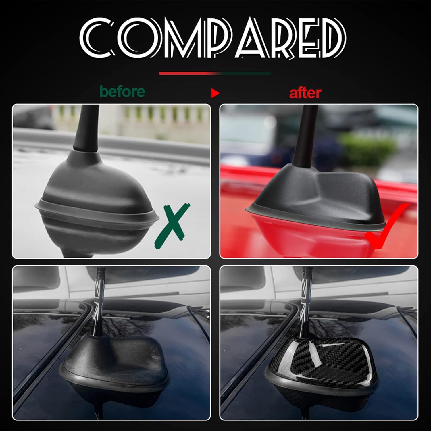 AIRSPEED Shark Fin Antenna Cover Carbon Fiber Car Radio Signal With Adhesive Base for Mini Cooper R55 2007-2014, R56 2006-2013, Style B (Black)