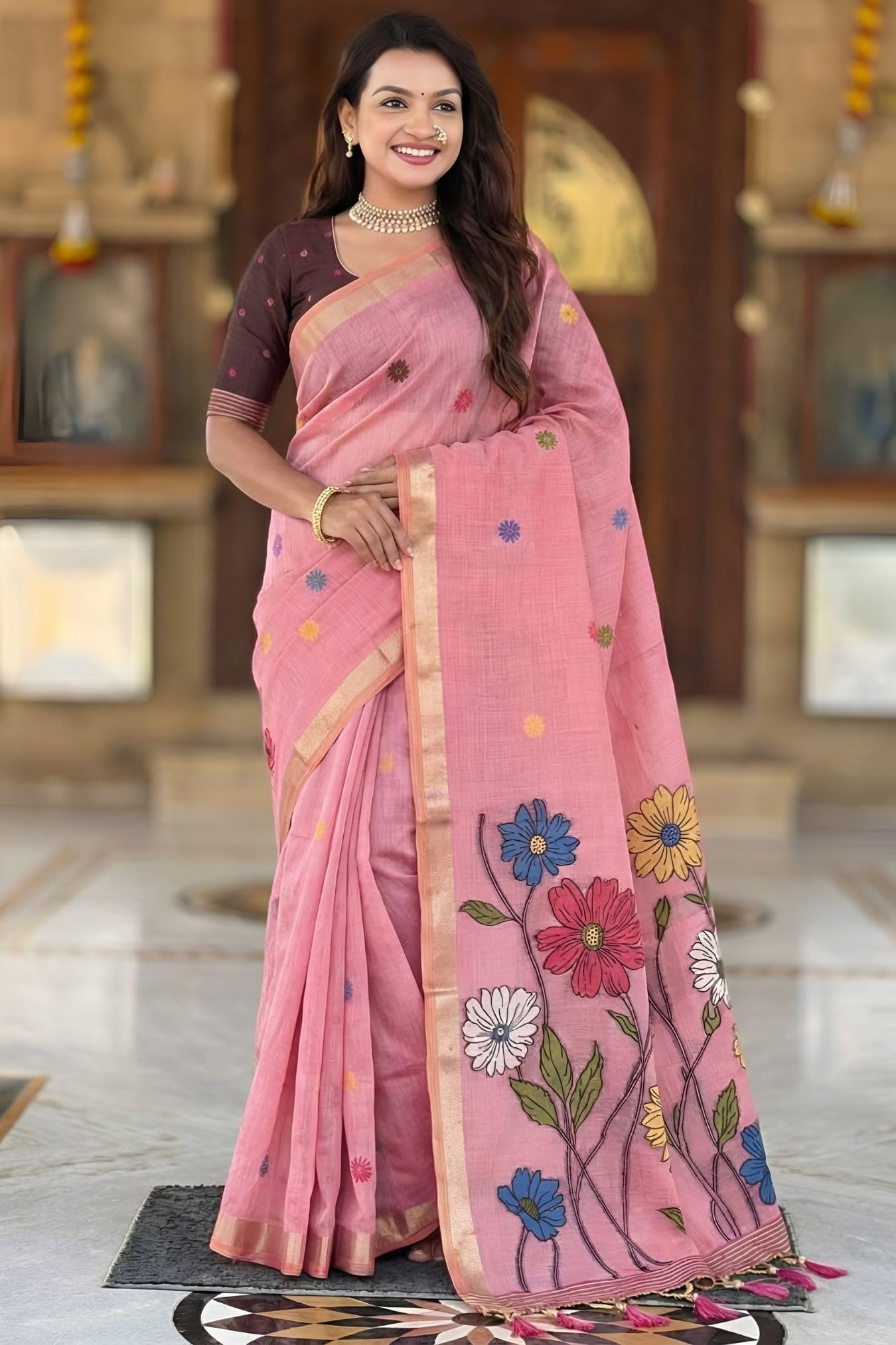 SGF11 Women's Soft Cotton Linen Silk Saree With Blouse Piece product image 5