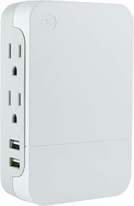 GE Pro 2-Outlet Extender with 2 USB Ports, Surge Protector, Side Access, Wall Tap Adapter, 3-Prong, 860 Joules, 2.4 AMP/12 Watt Ultra-Charge, Warranty, UL Listed, White, 31711