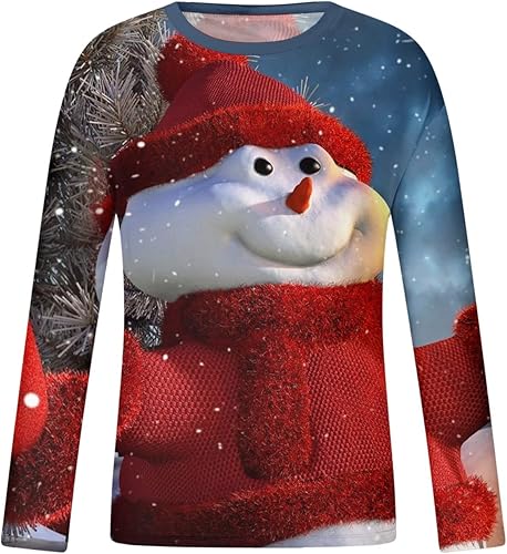 Miniatura 4 de Camisetas divertidas de Navidad para hombre, grandes y altas, manga larga, cuello redondo, suéter de Navidad, divertido estampado de Papá Noel,