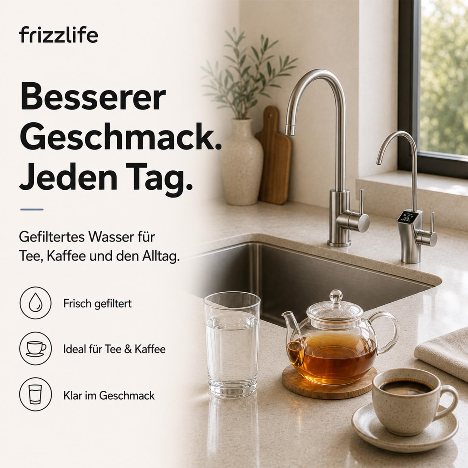 Frizzlife 1200GPD Umkehrosmoseanlage, NSF/ANSI 42&58&372-Standards Untertisch Osmoseanlage, Entkalkungsanlage RO System, Reduziert TDS & PFAS, 3:1 Rein zum Abfluss, Intelligenter Wasserhahn, PD1200