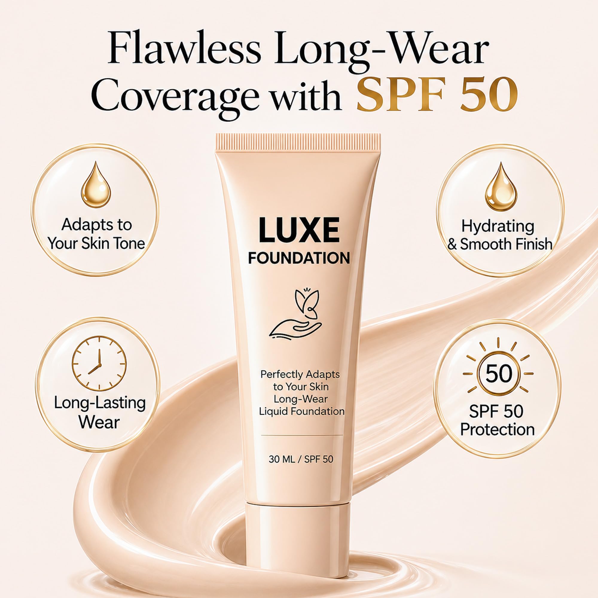 for Women, Smart Shade-Adapting Long-Wear Liquid Foundation, Hyaluronic Acid & Vitamin E, Creates Flawless Skin, Perfectly Blends with Your Complexion, SPF50, 30 ML — view 2