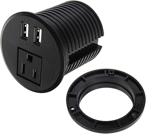 Ojal de alimentación de escritorio de 2 38 pulgadas con orificios de mesa con 2 puertos de carga USB, cable de extensión de 6.5 pies con 1 toma de