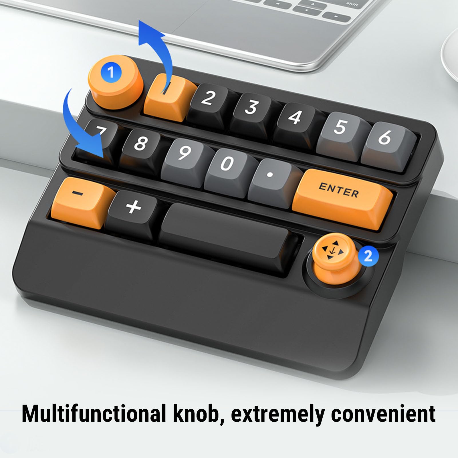 Cuifati Pavé Numérique Mécanique RVB sans Fil, Clavier Macro Programmable à 15 Touches Remplaçable à Chaud avec Bouton de Commande du Joystick du pavé Numérique, pour PC Portable IOS (Jaune Noir Bleu)