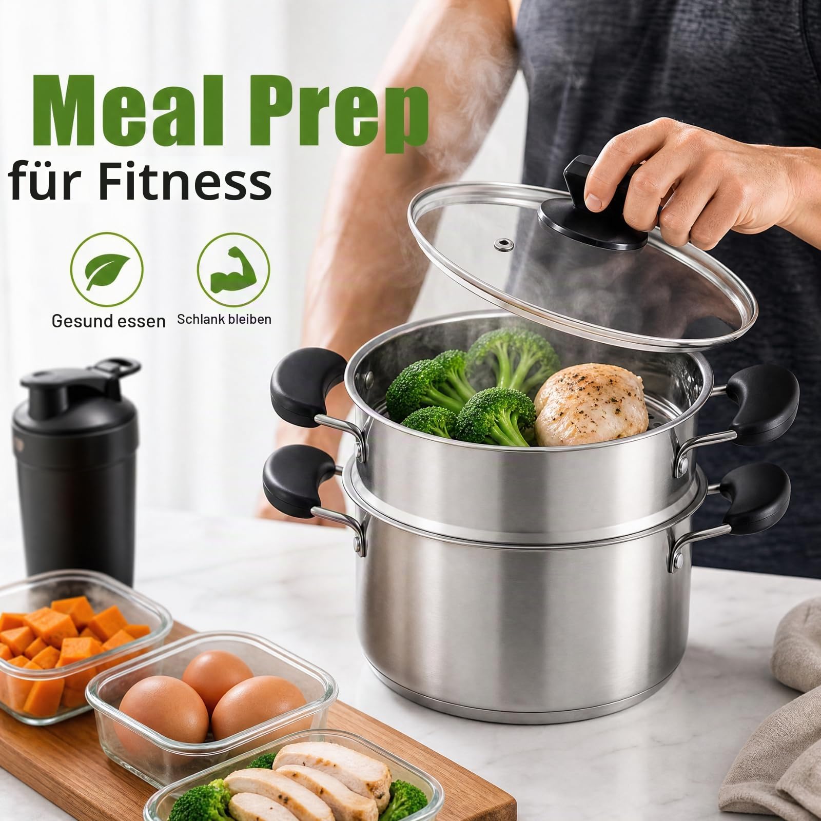 ZENFUN Edelstahl Dampfgartopf mit Korb, 1,6 Liter Suppentopf mit Glasdeckel, Mini Dampftopf Kochgeschirr mit Griff für Gemüse, Soße für Herd, Induktion, Gas, Elektro, Grill