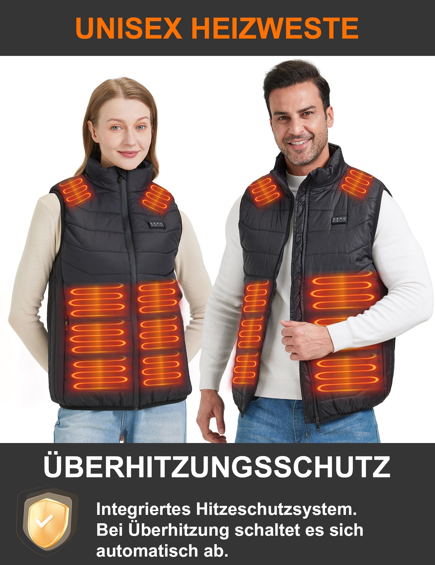 Beheizbare Weste Herren und Damen with 26 Heizbereiche – Heizweste with Kompatibel mit 5V/7.4V, schnelles Aufheizen, 4 Steuerzonen–Ohne Akku