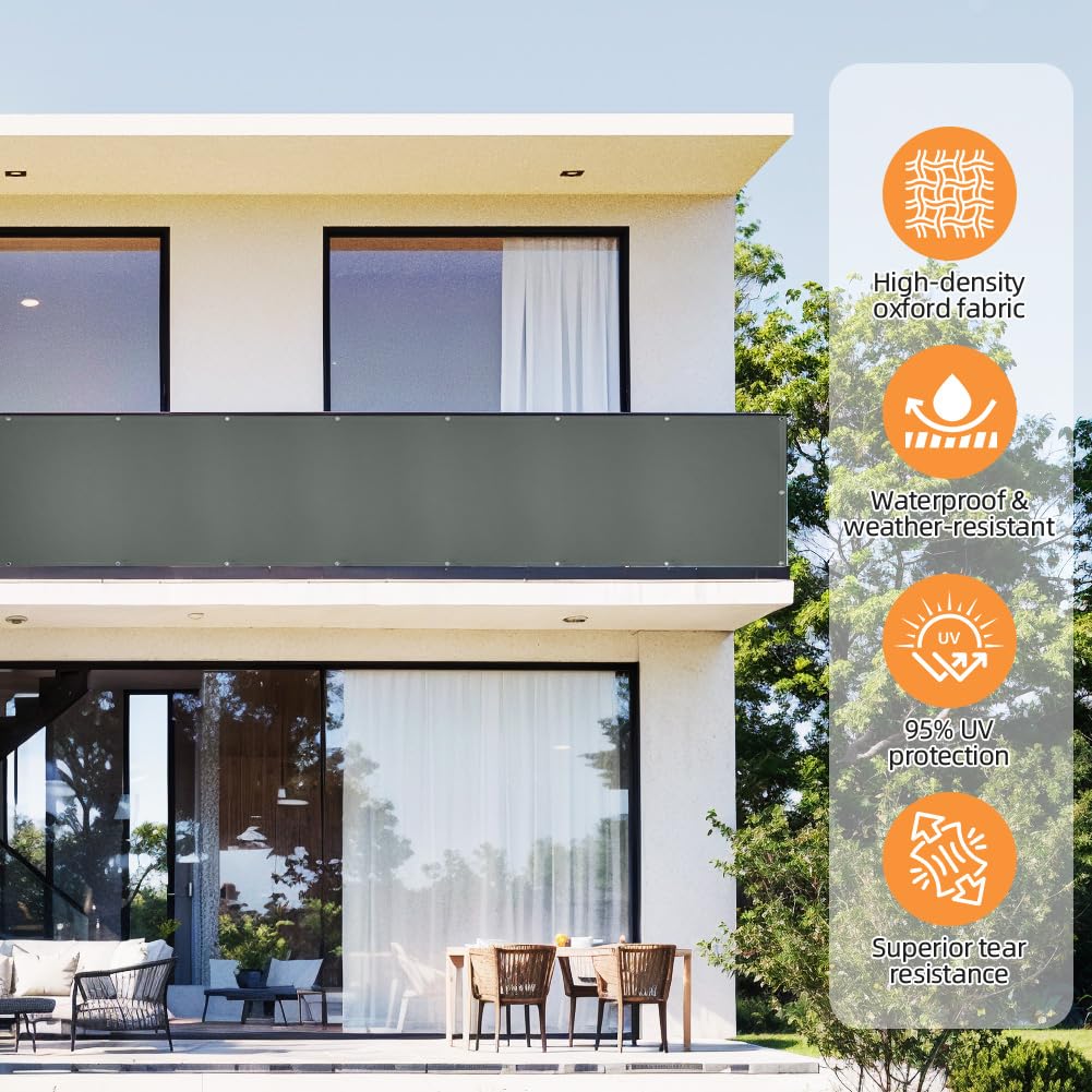 Brise Vue Balcon, 90x600cm Brise Vue Balcon Imperméable, Protection UV, Opaque, Bâche de Balcon Brise avec Trous et Serre, Cache Vue Balcon Protection, pour Terrasse, Jardin, Bal-Con, Patio