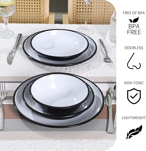 Miniatura 4 de Juego de 6 platos llanos clásicos de melamina de 8.25 pulgadas, platos básicos de ensalada para uso en interiores y exteriores, platos reutilizables