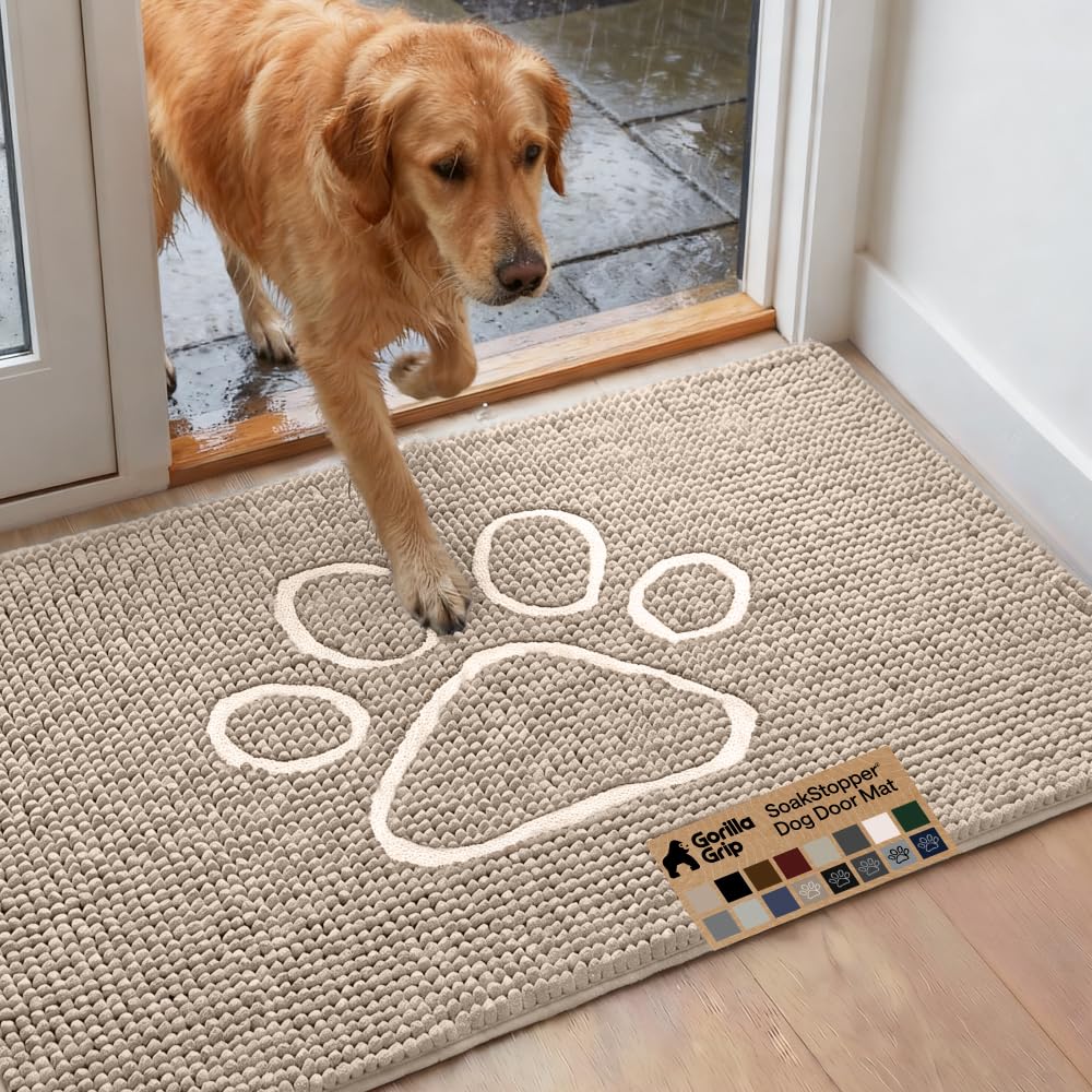 Gorilla Grip Original Indoor Durable Chenille Doormat, 48x30, Absorbent, Machine Washable Inside Mats, Low-Profile Rug Doormats for Entry, Mud Room Mat, Back Door, Great for Dogs, Pet, Paw Beige Ivory — image 1