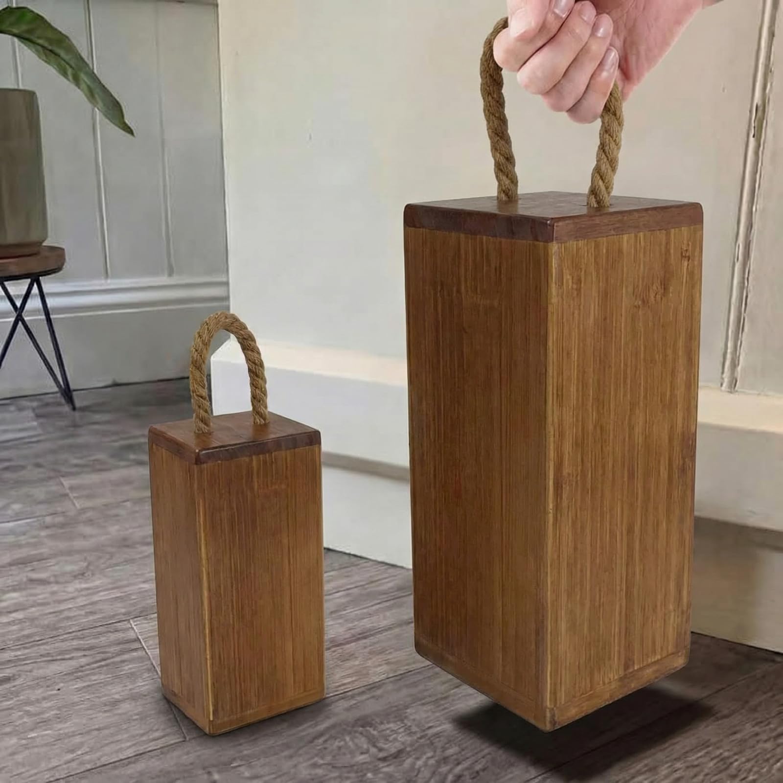 Photo 1 of MorningRo Wooden Door Stop 7.8 lb Heavy Weighted Door Stopper with Rope Handle Decorative Square Indoor Outdoor Stopper to Keep Open Farmhouse Home Decor Bookend Gift 4.72 '' x 8.7''