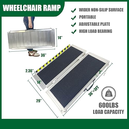 Miniatura 2 de Rampa antideslizante para silla de ruedas con una superficie antideslizante, rampa plegable de aluminio portátil de aluminio para scooter para