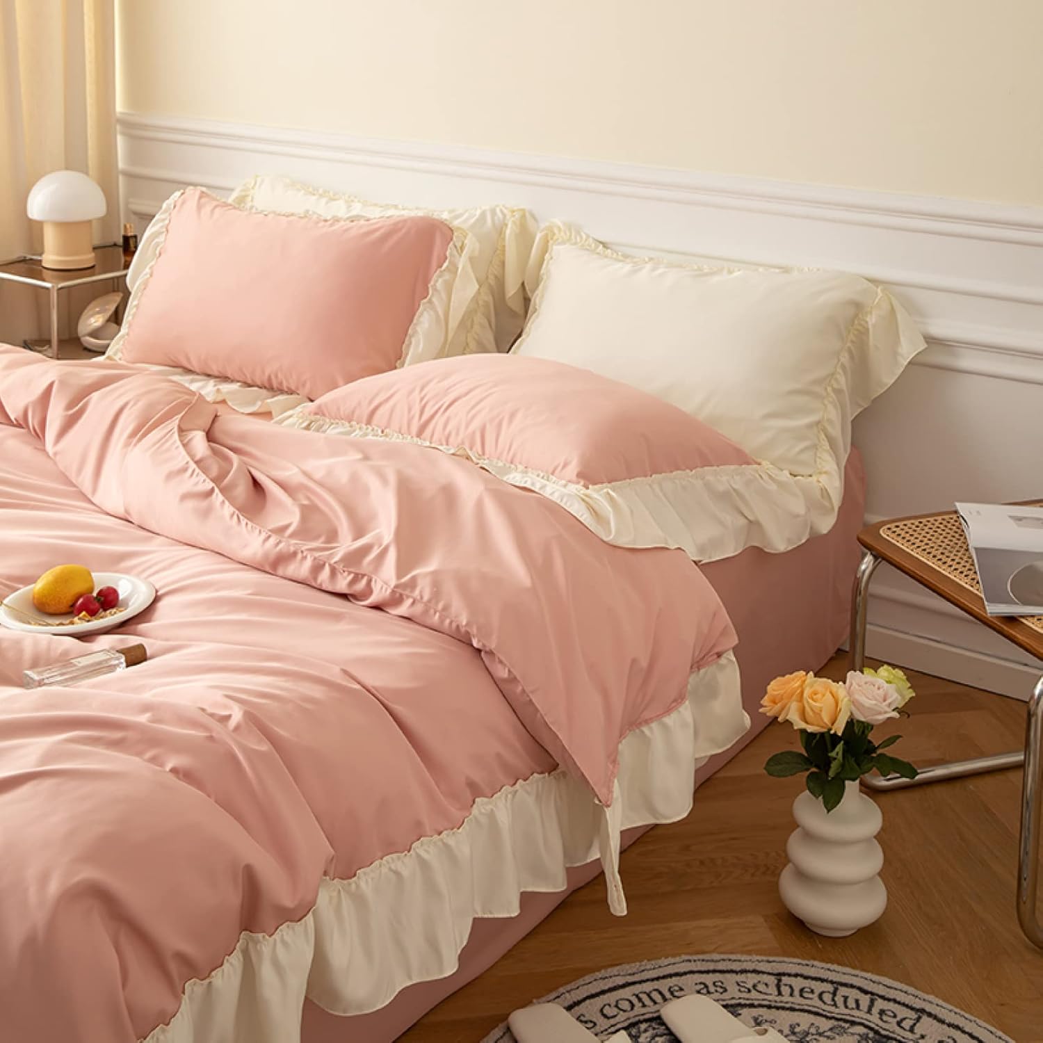 3141円 クリアランスsale 期間限定 布団カバー 4点セット ダブル セット ピンク シーツ あったか 暖かい 洗濯 白 フリル付き 可愛い 掛け布団カバー ボックスシーツ おしゃれ 寝具カバーセット ベット 姫系 無地 Q2 2 3mx 和式 北欧 ホテル 安心 清潔 丸洗いok