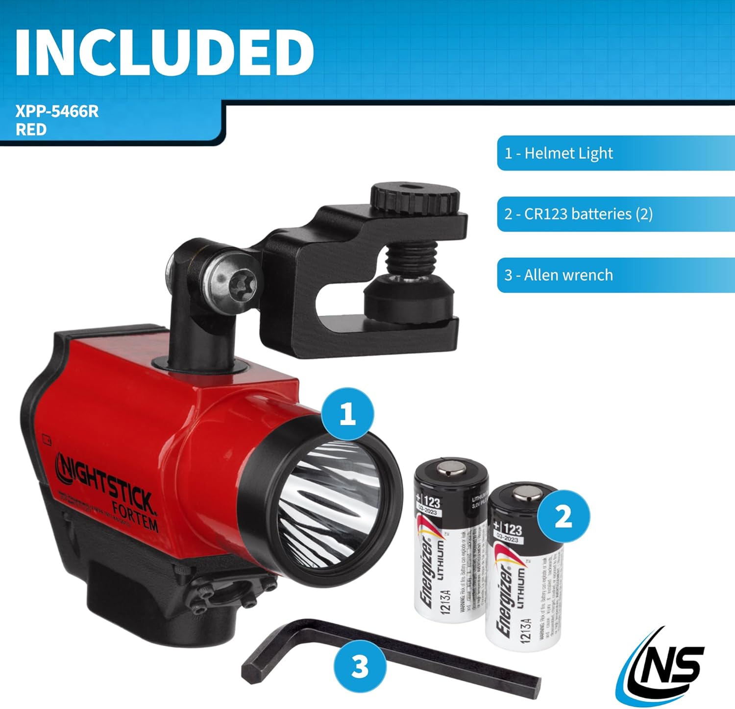 Nightstick XPP-5466R FORTEM Intrinsically Safe Helmet-Mounted Dual-Light Flashlight, Red