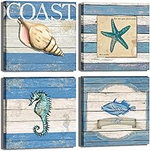 لوحات جدارية من جوهوسو، لوحة فنية لغرفة النوم بتصميم حيوانات البحر باللون الأزرق، مقاس 35.56 × 35.56 سم، مجموعة من 4 قطع