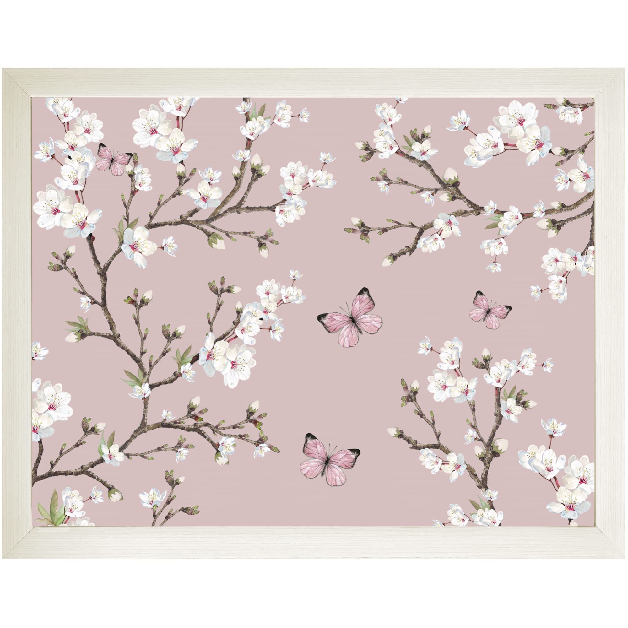Trove Homewares Cherry Blossom Flower, Cream Frame Floral Lap Tray: Bean Bag Tray With Cushion, Laptop Desk, Padded Eating Tray Table (Cherry Blossom Flower, Cream Frame)