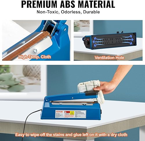Miniatura 5 de VEVOR Sellador de impulso de 8 pulgadas, máquina de sellado térmico manual con modo de calefacción ajustable, selladores de bolsas retráctiles ABS