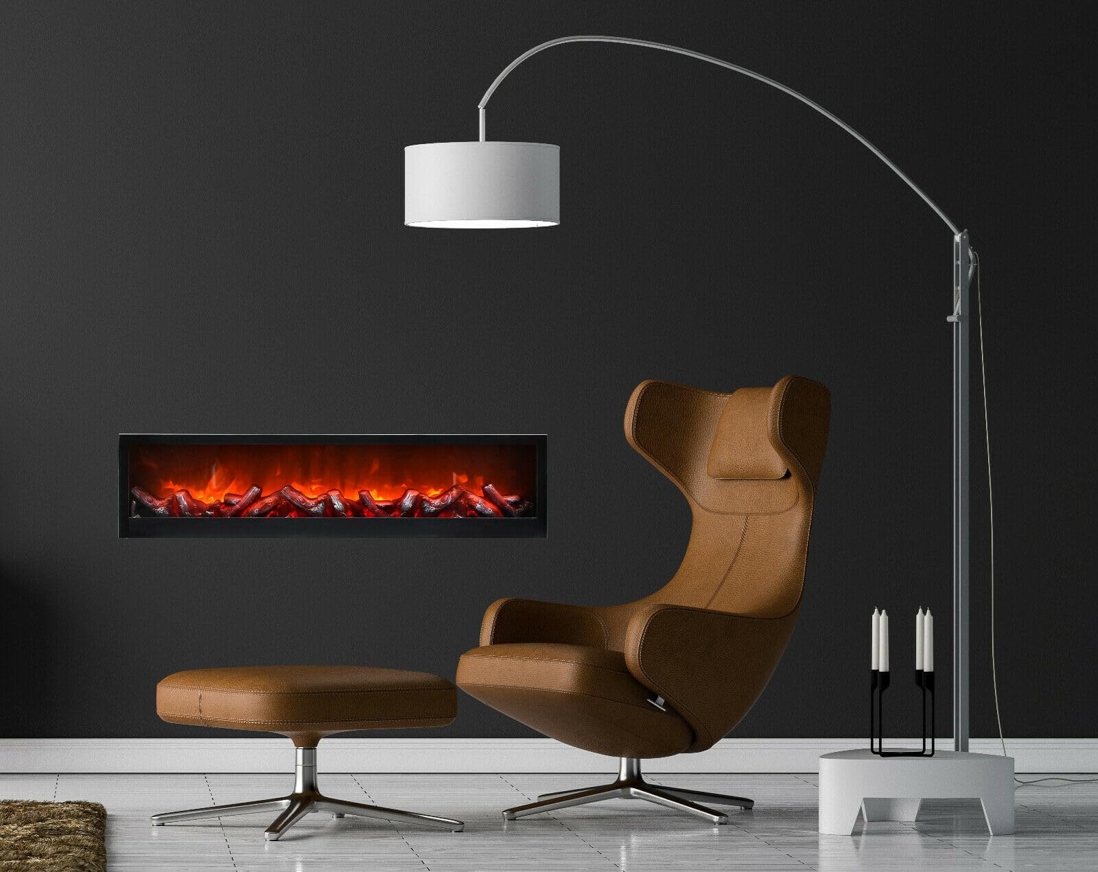 LED Wandkamin Tischkamin Elektrokamin mit realistischer Flammensimulation Kaminfeuer Feuersimulation schwarz inkl. Fernbedienung 60x20cm