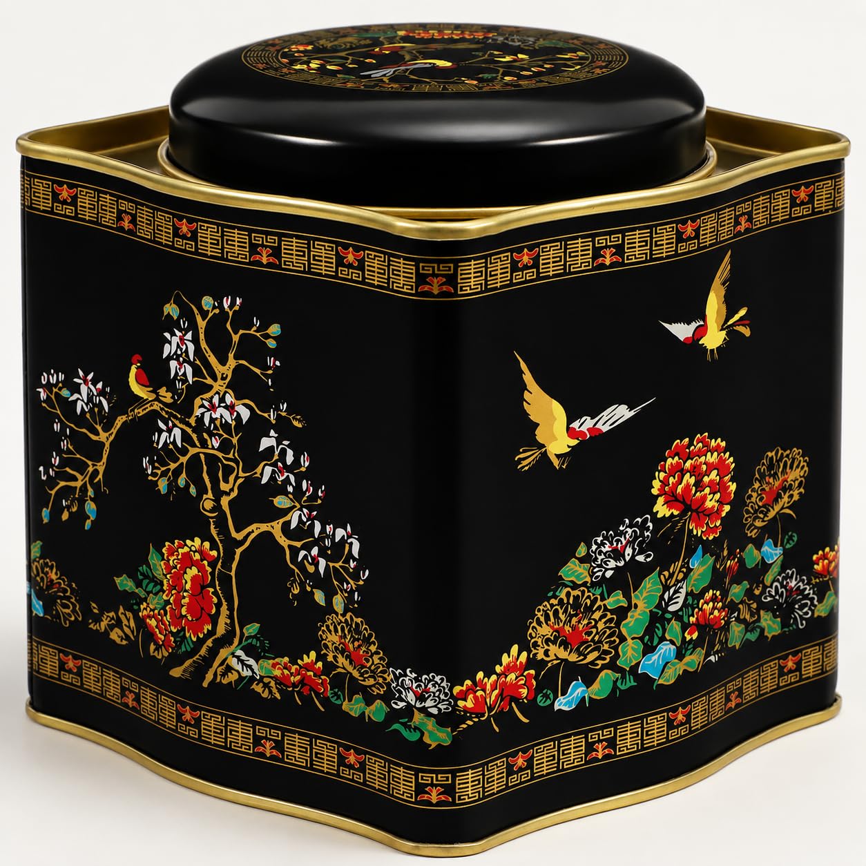 BESPORTBLE Vintage Wavy Shape Square Metal Tin Can with Lid Airtight Candy and Tea Storage Container Large Decorative Retro Box for Loose Tea Coffee Snacks and Cookies Organizer