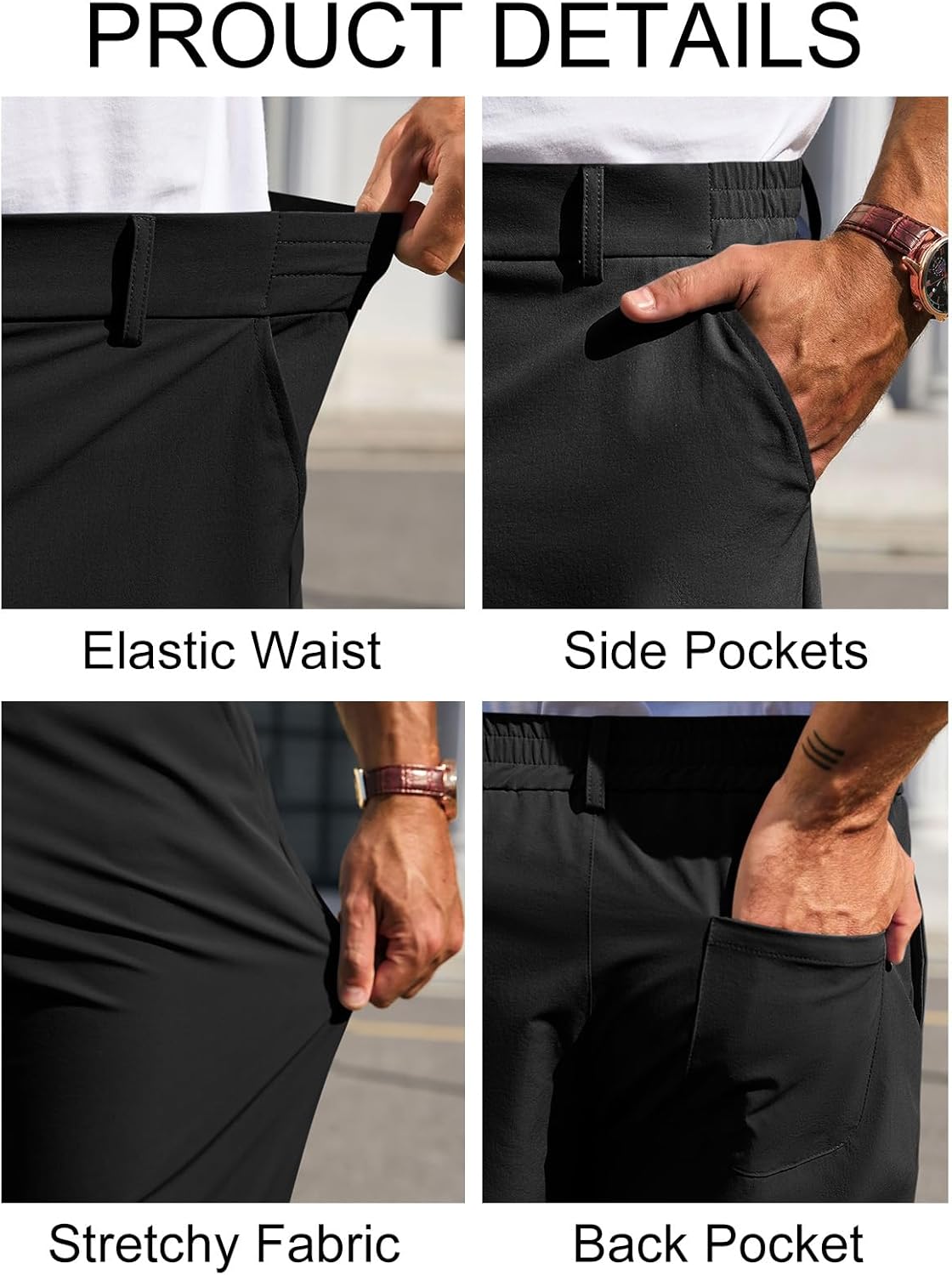 Runcati Mens Stretch Golf Pants Casual Slim Fit Dress Pants Elastic Waist Tapered Work Cropped Trousers - Image 5