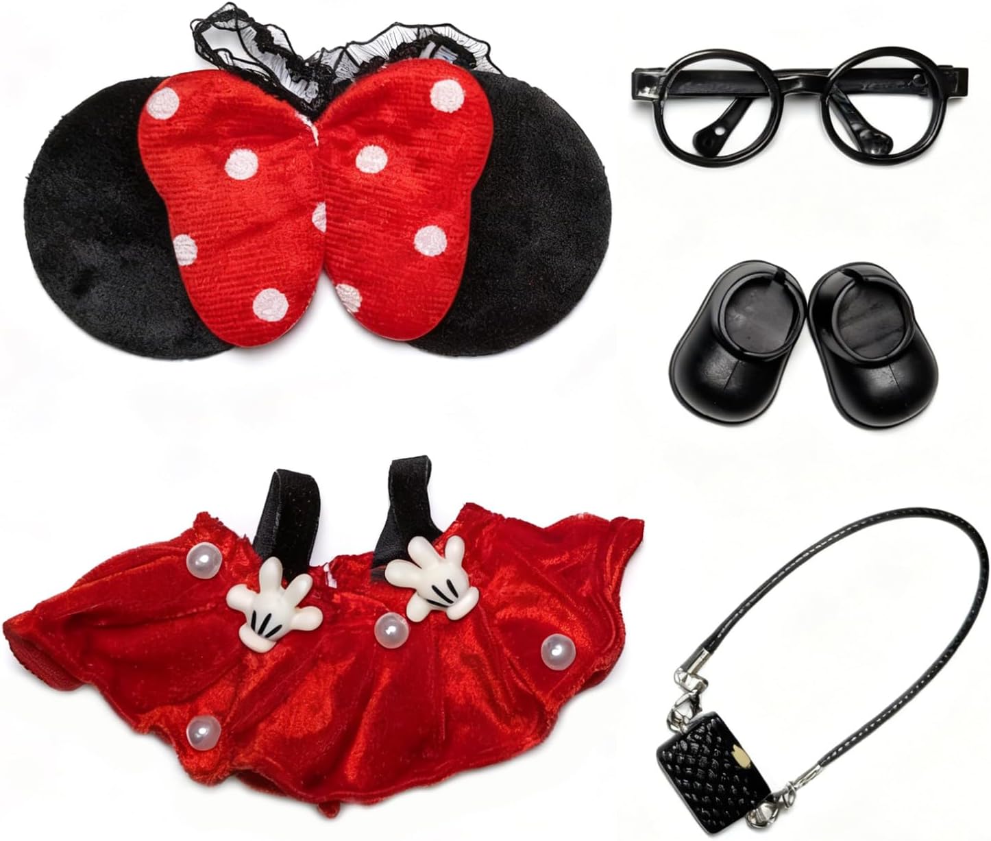 17cm Doll Clothes for Labubu, Clothing Outfits & Accessories Set, Dress Up Outfit for Labubu Doll with Purse Shoes Glasses (Red Dress Set)