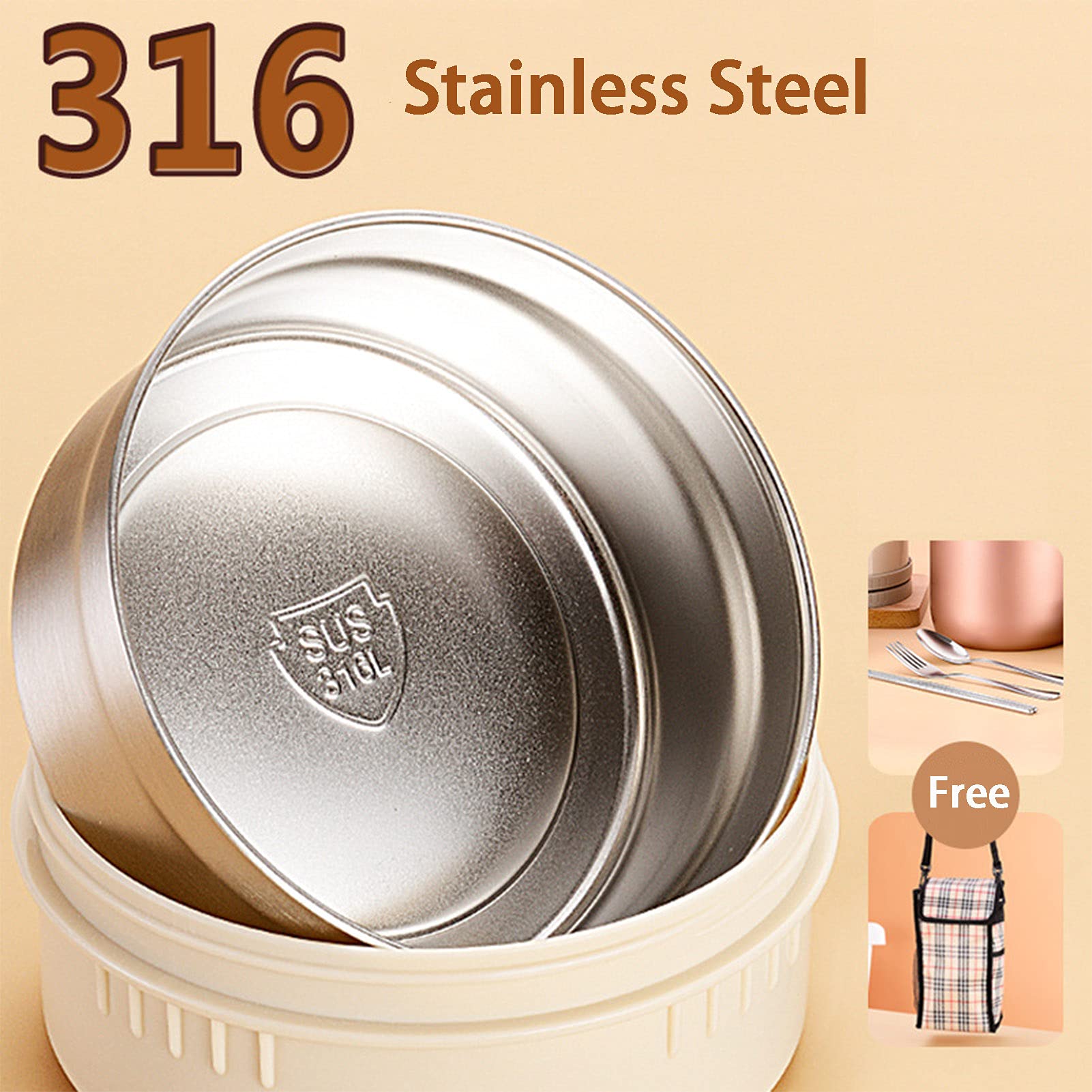 Thermo Bento Boxen,316L Edelstahl isolierter Thermos-Lebensmittelbehälter,Auslaufsicherer Thermobehälter Lunchbox,Stapelbare Snackbox mit Löffel Essstäbchen und Lunchtasche,Grün,1.6L