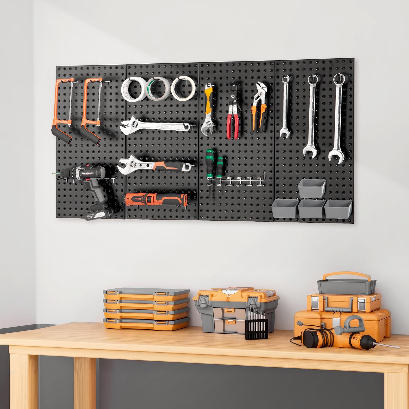 VEVOR Pannelli Forati in Metallo, Pannello Forato 609,6 x 304,8 x 19 mm, 4 Pannelli, Organizer da Parete per Pannelli Forati in Acciaio Resistente, per Soggiorno, Garage, Banco da Lavoro, Ufficio