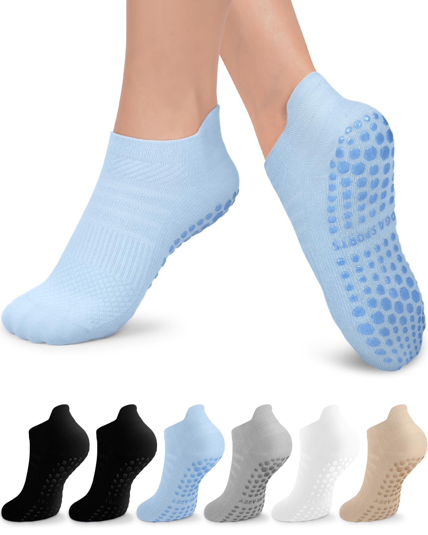 Aoliks 6 Pairs Pilates Grip Socks for Women, Non-slip Yoga Athletic Socks for Barre Ballet Barefoot Workout Hospital