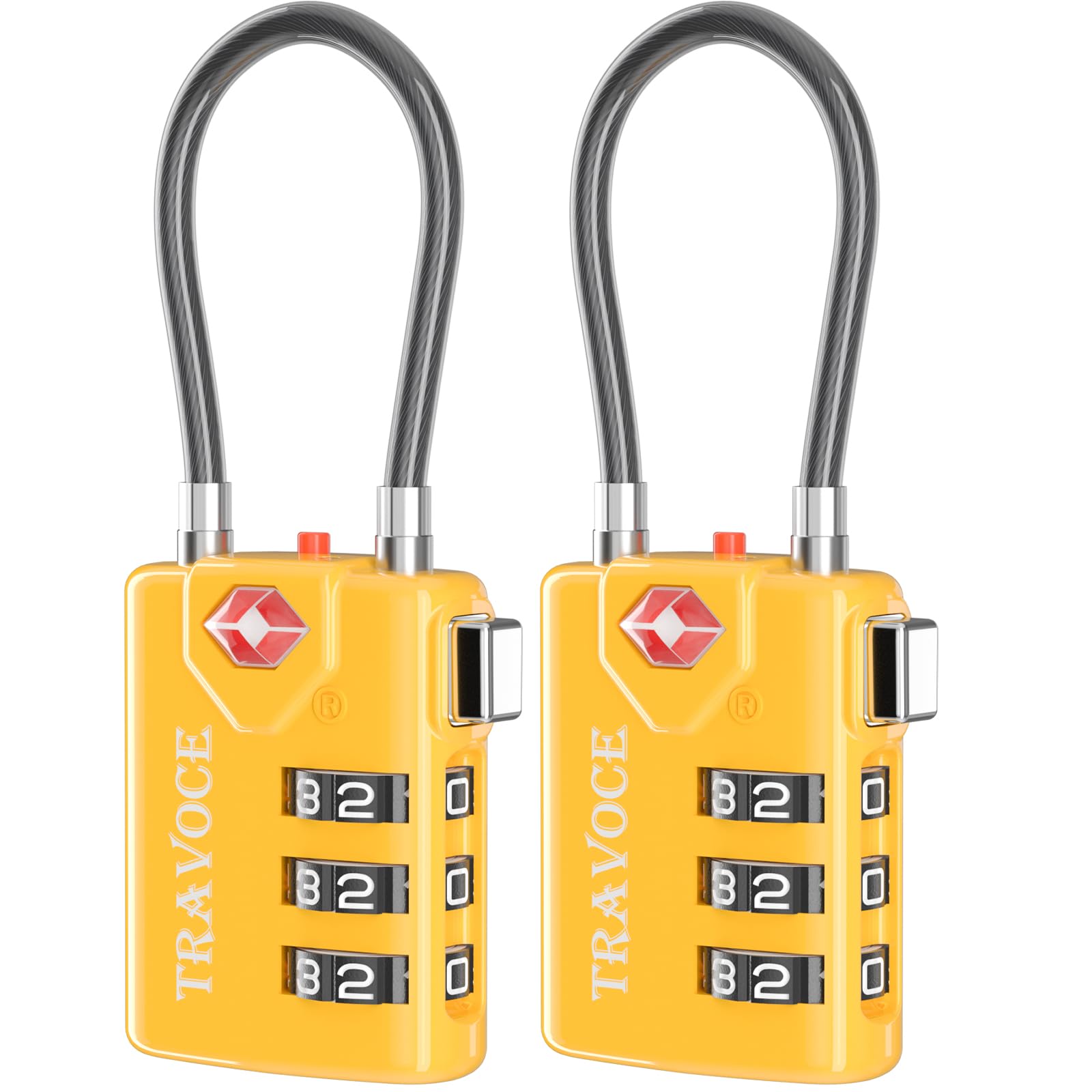 Search Alert TSA Approved Travel Combination Luggage Cable Locks for Suitcase, Gym Locker,Toolbox,Backpack 1,2,4,6 &10 pk (Yellow 2 Pack)