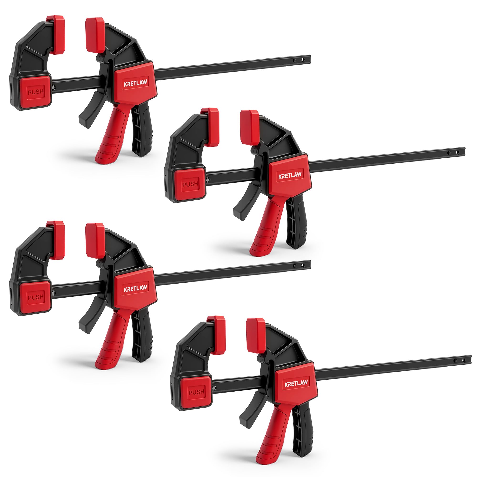 KRETLAW 300mm Wood Clamps 4-Pack, Quick Release C-Clamps & Spreaders, One-Hand Bar Clamp for Woodworking, 75KG Load Capacity