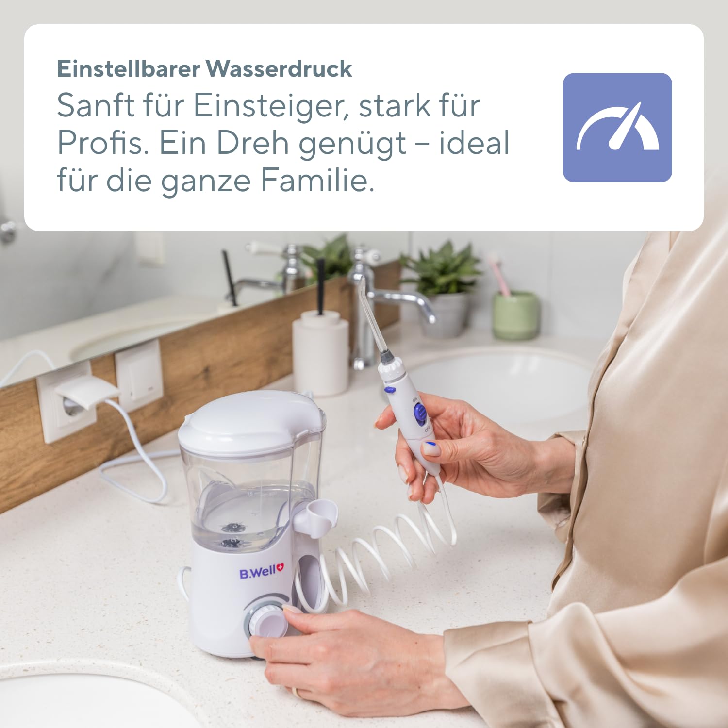 B.Well Swiss PRO-922 Stationäre Munddusche, Standgerät mit 10 Bedienmodi, 7 Düsen mit 360°-Rotation, 600-ml-Wassertank, Anti-Rutsch-Füßen, Pulsmodus und Netzdauerbetrieb