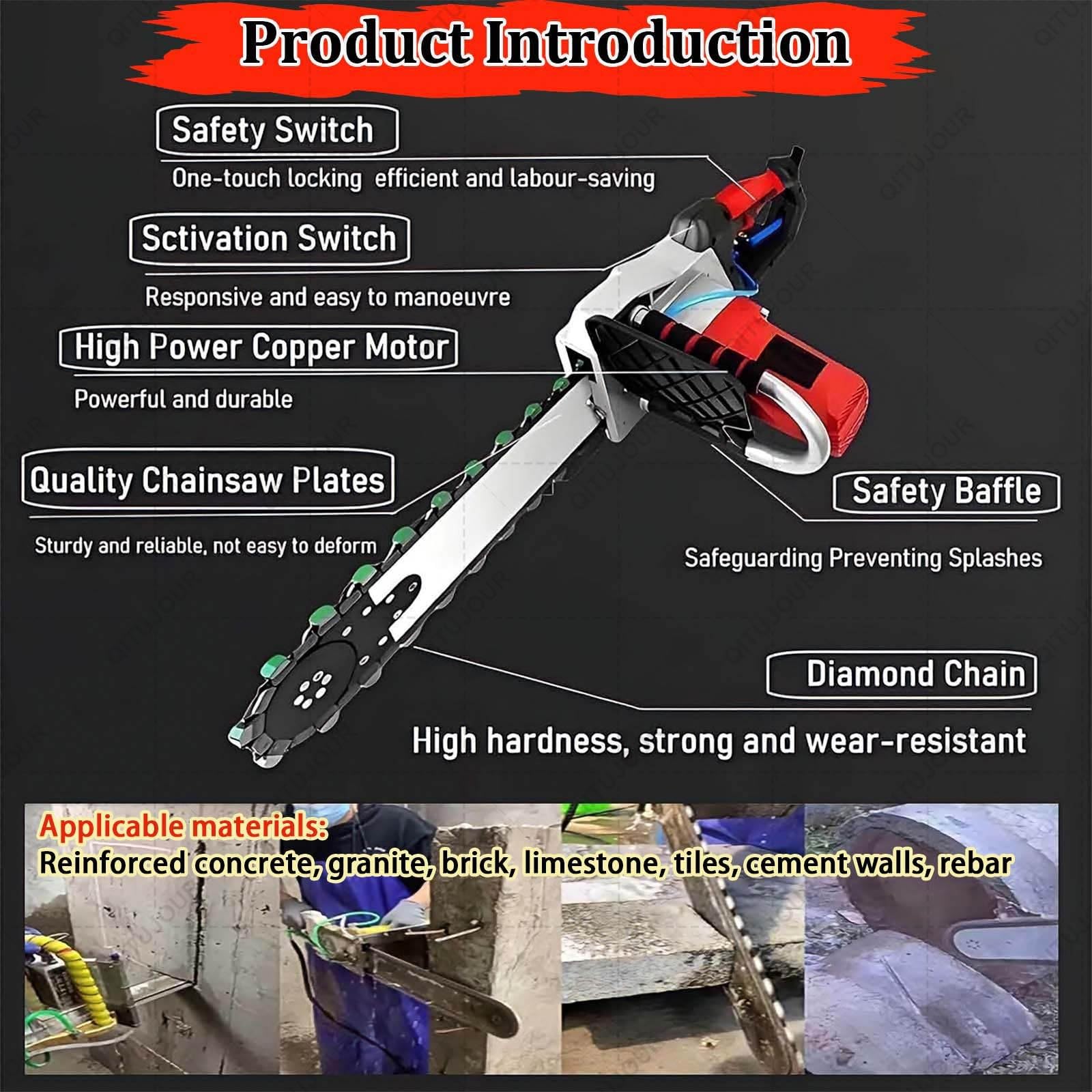 Sierra Eléctrica Para Hormigón, Motosierra Para Hormigón De 5800/6500 W, Profundidad De Corte De 35/48 Cm, 6000 Rpm, Apta Para Granito Y Hormigón Armado(350MM CHIAN 3)