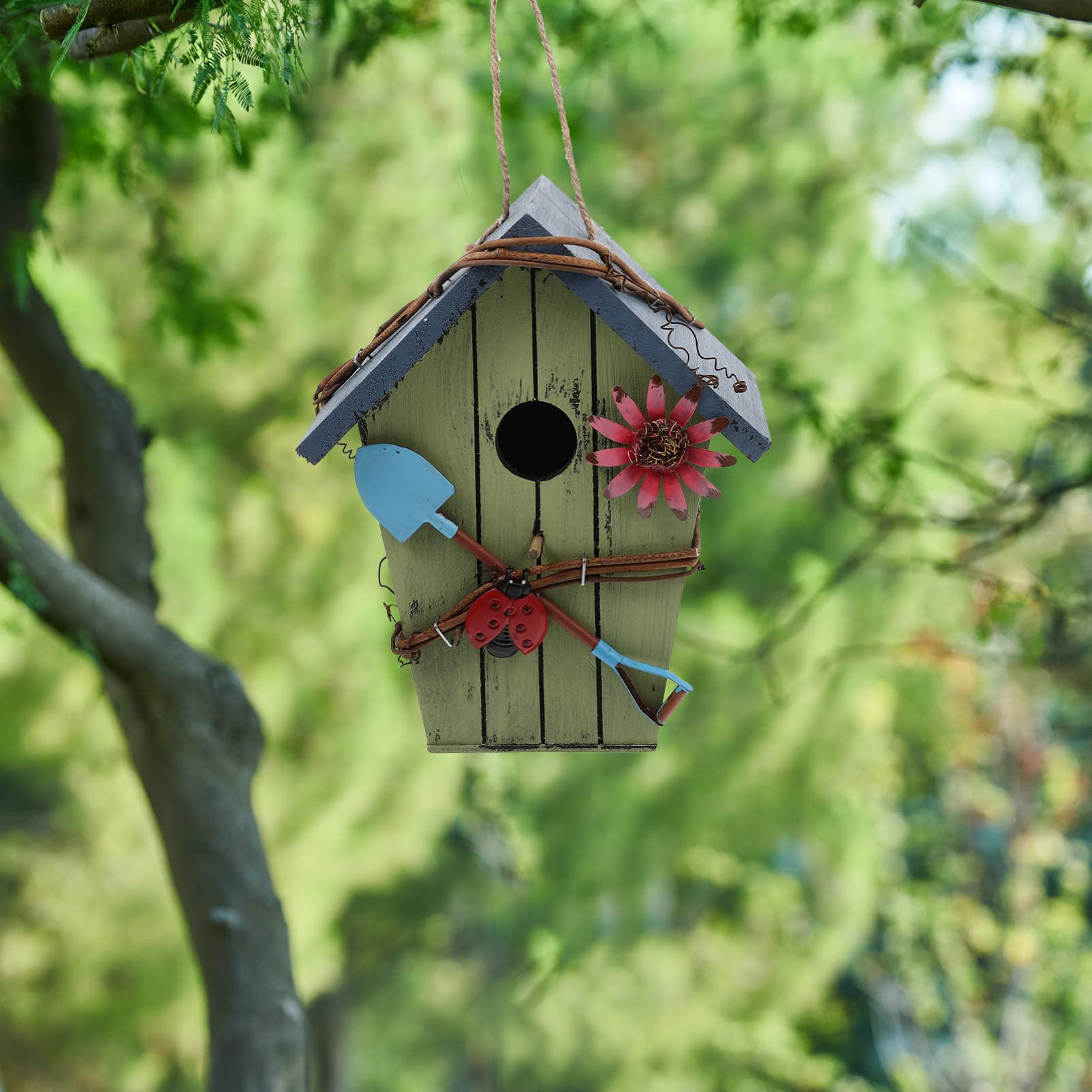 Casetta Uccellini in Legno, 2 Pezzi, Forma Casa per Piccoli Uccelli | Giardino e Salotto, per Allodole, Confezione Doppia, Articolo Decorativo