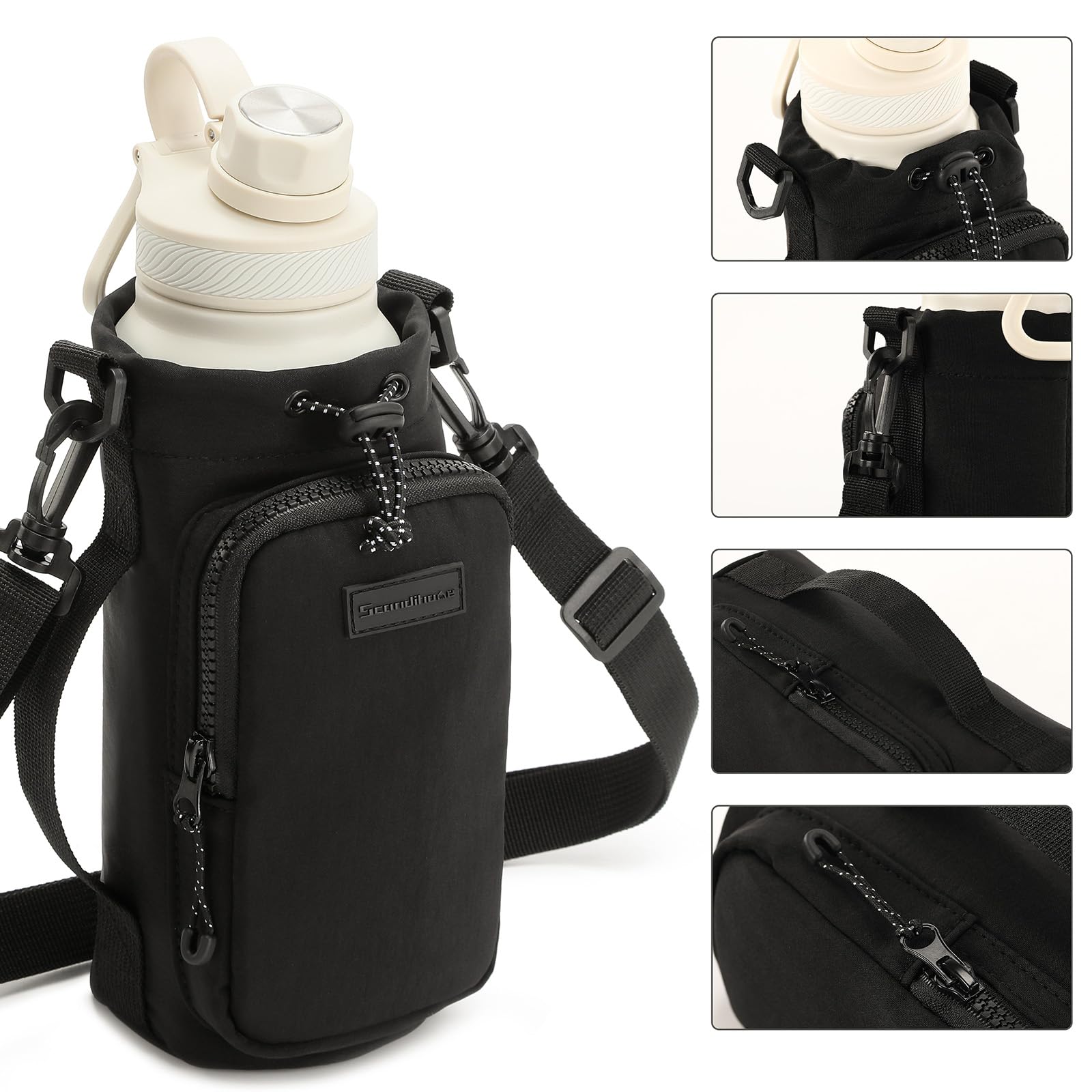 SEPWIK Water Bottle Carrier With Phone Pocket, 40oz Holder Pouch With Adjustable Strap Sleeve for Walking Hiking, Camping - Image 4