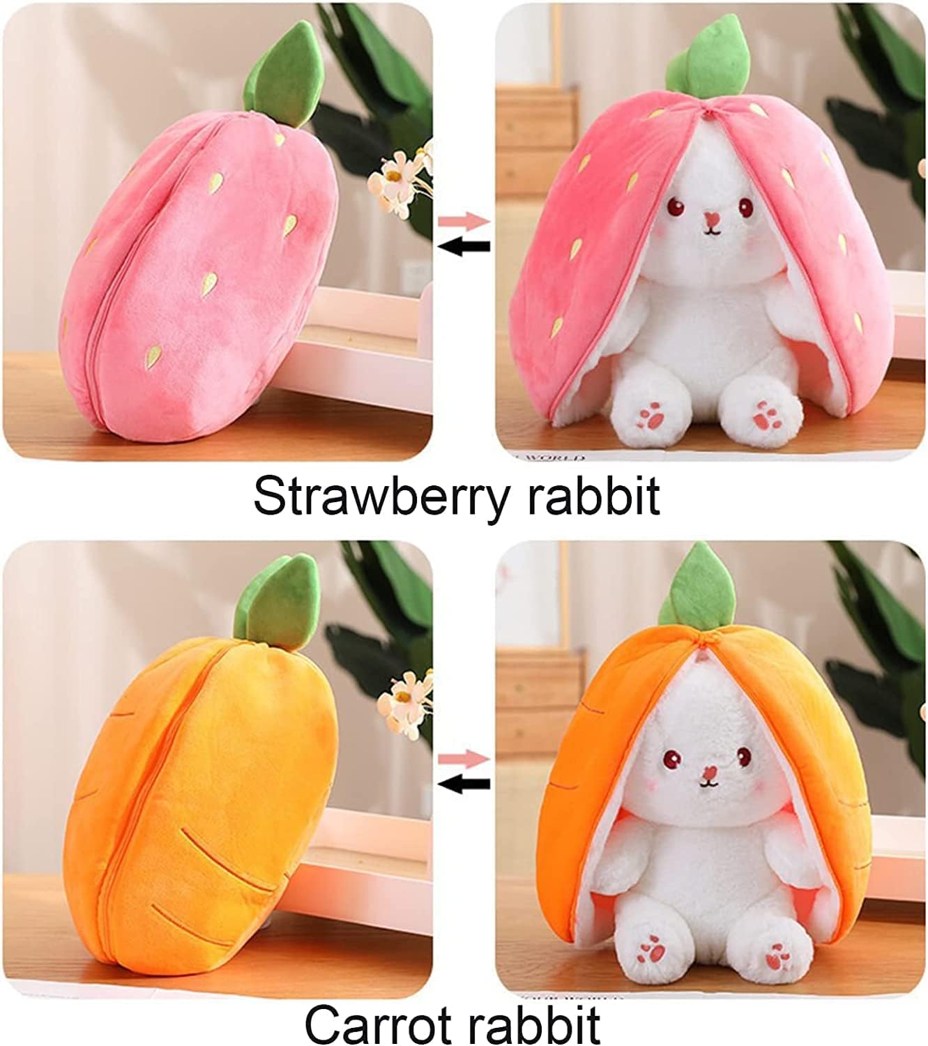 Oclamoo Peluche de conejo de Pascua, almohada reversible de fresa