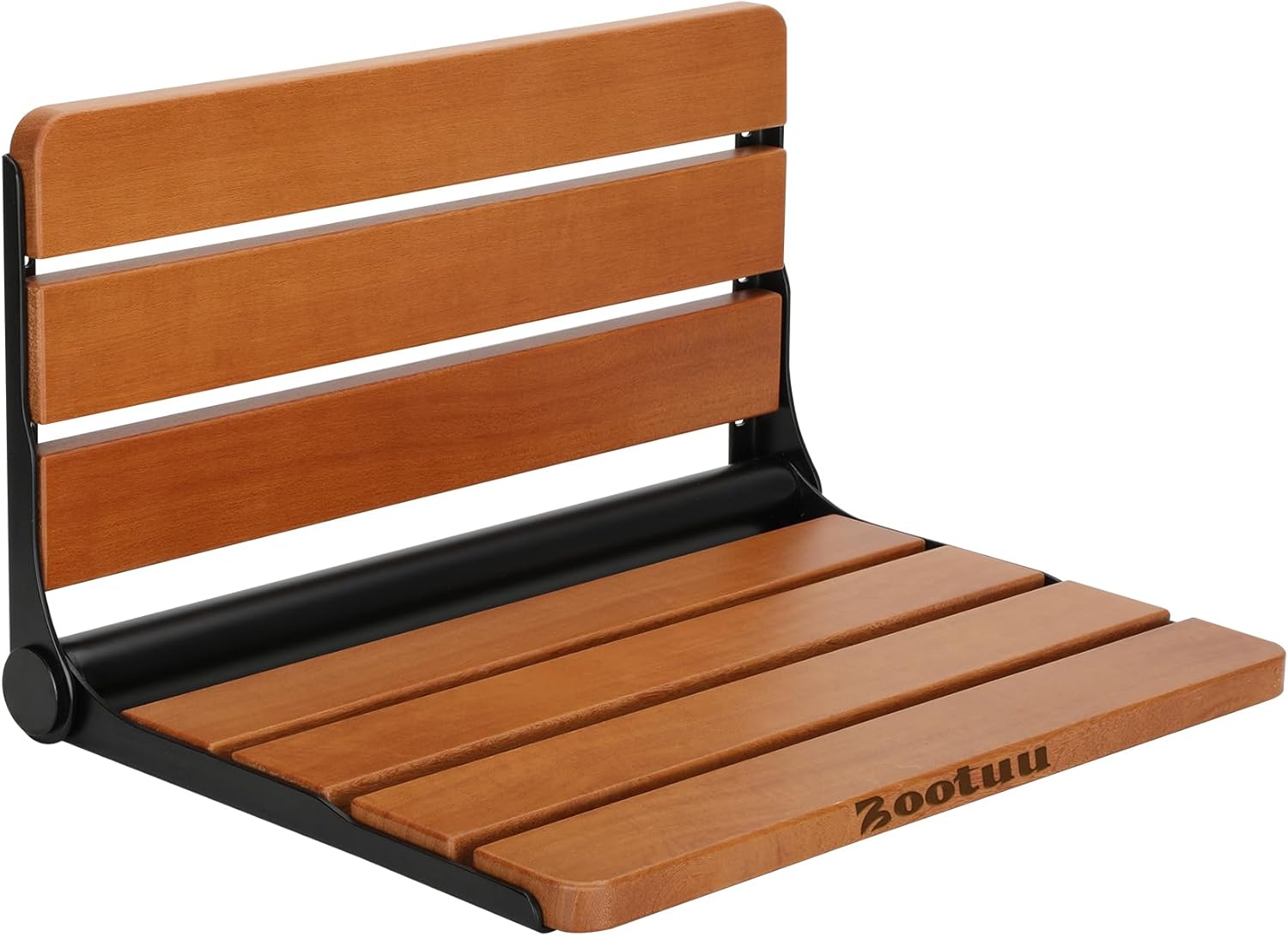 18" Folding Shower Seat Wall Mounted,Fold Down Shower Bench for Small Shower Space, Home Care Wood Stool for Inside Shower 18 Inchs Black Border