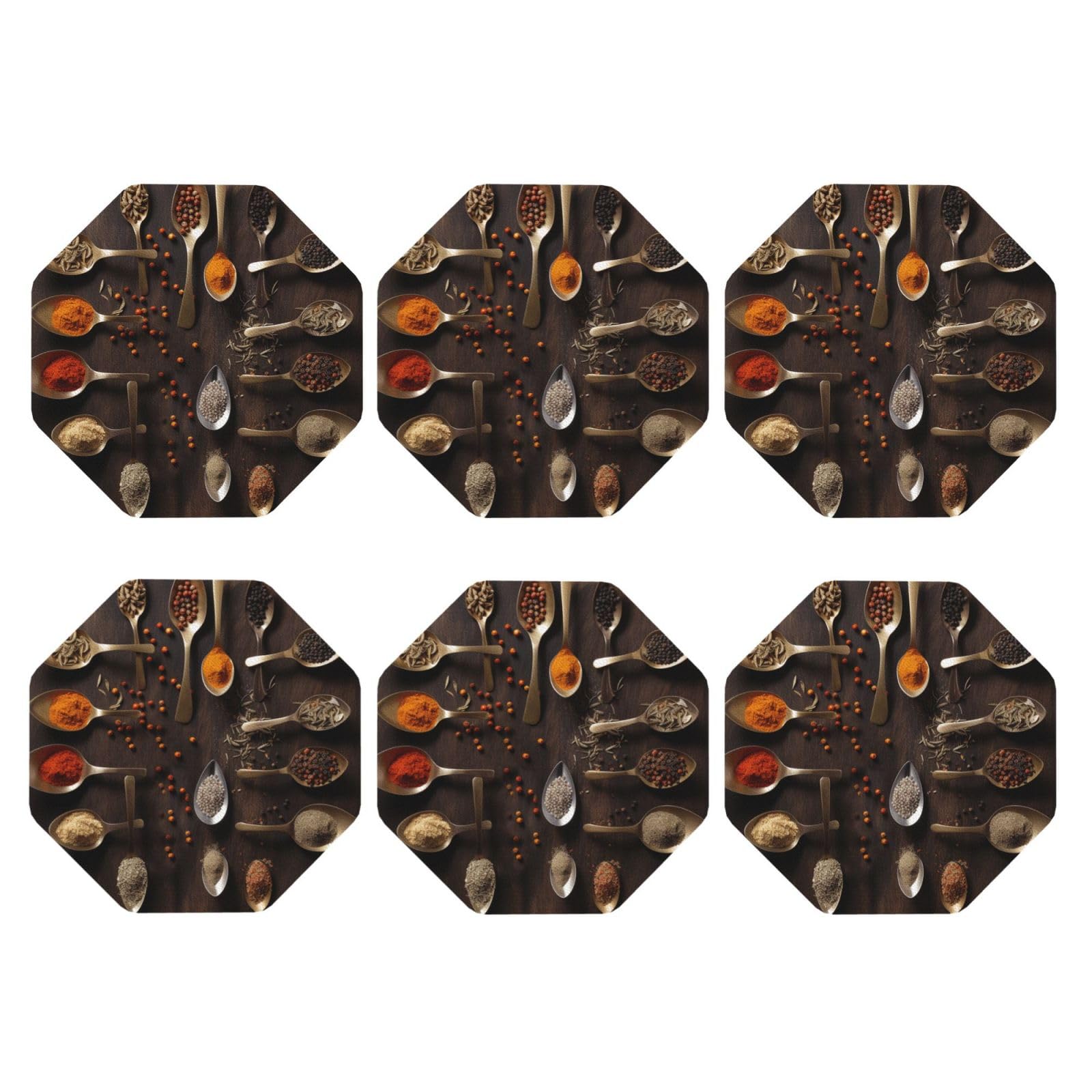 6pcs Leather Coasters for Drinks, Various Spices Drink Coasters for Tabletop Protection, 4" Cup Coasters for Coffee Table Decor, Non-Slip Drinking Cup Mat for Hot Or Cold Drink