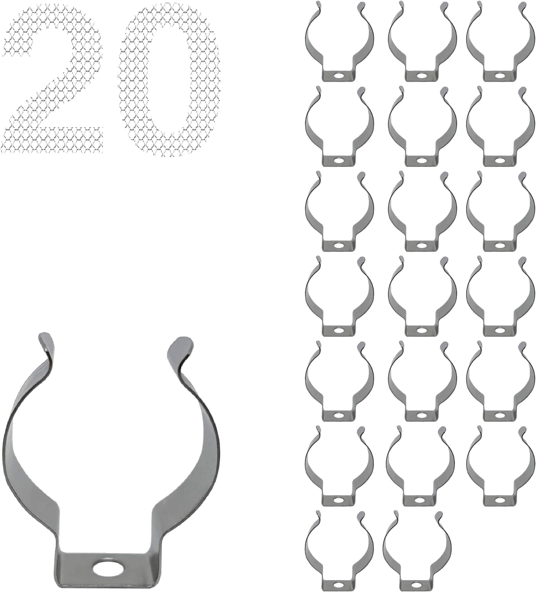 20 Pcs T8 LED Tube Light Holder Clips, Stainless Steel U Bracket Lamp Mount for Fluorescent Tube Replacement, Easy Installation, Includes Screws