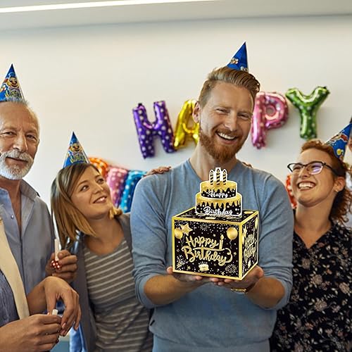 Miniatura 5 de H&W Caja de dinero de cumpleaños para regalo en efectivo, caja sorpresa de oro negro, caja de regalo para dinero, caja de regalo de dinero con 30