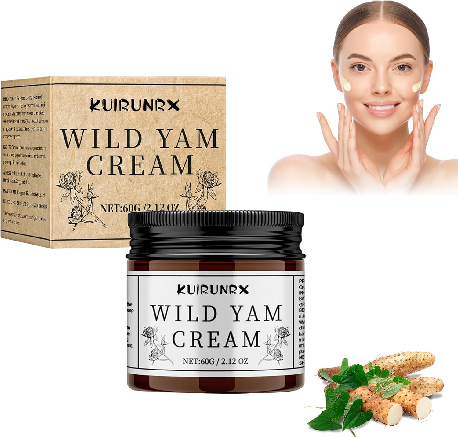 KUIRUNRX® Organic Wild Yam Crème, Wild Yam crème voor hormooncompensatie, Moisturizing Wild Yam Cream for Hormonen Balans, voor vermindering van pms en menopauze