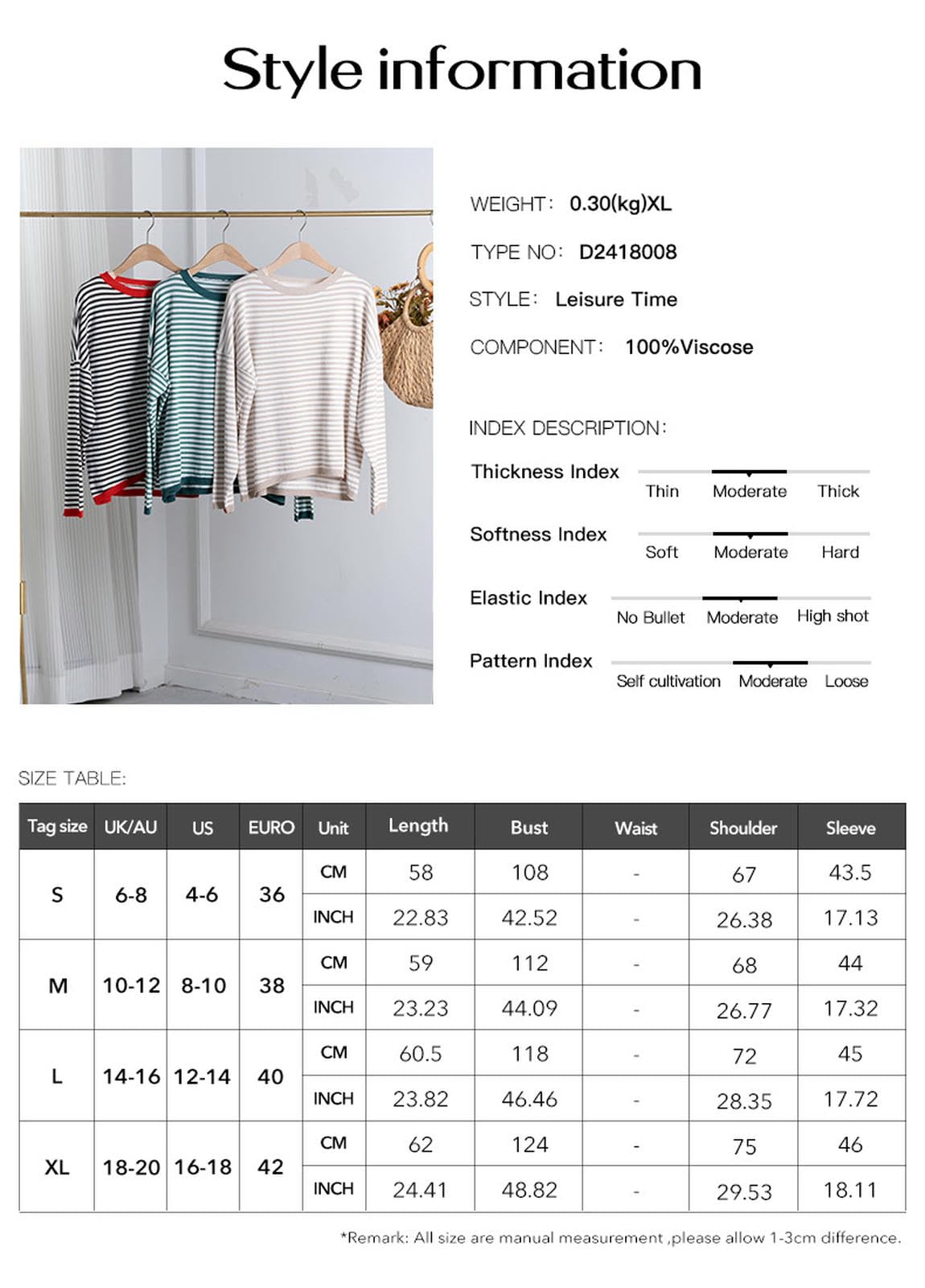 Maglioni da Donna Top Autunnali E Invernali Femminili, Eleganti A Strisce Rottate Casual, Autunno Inverno