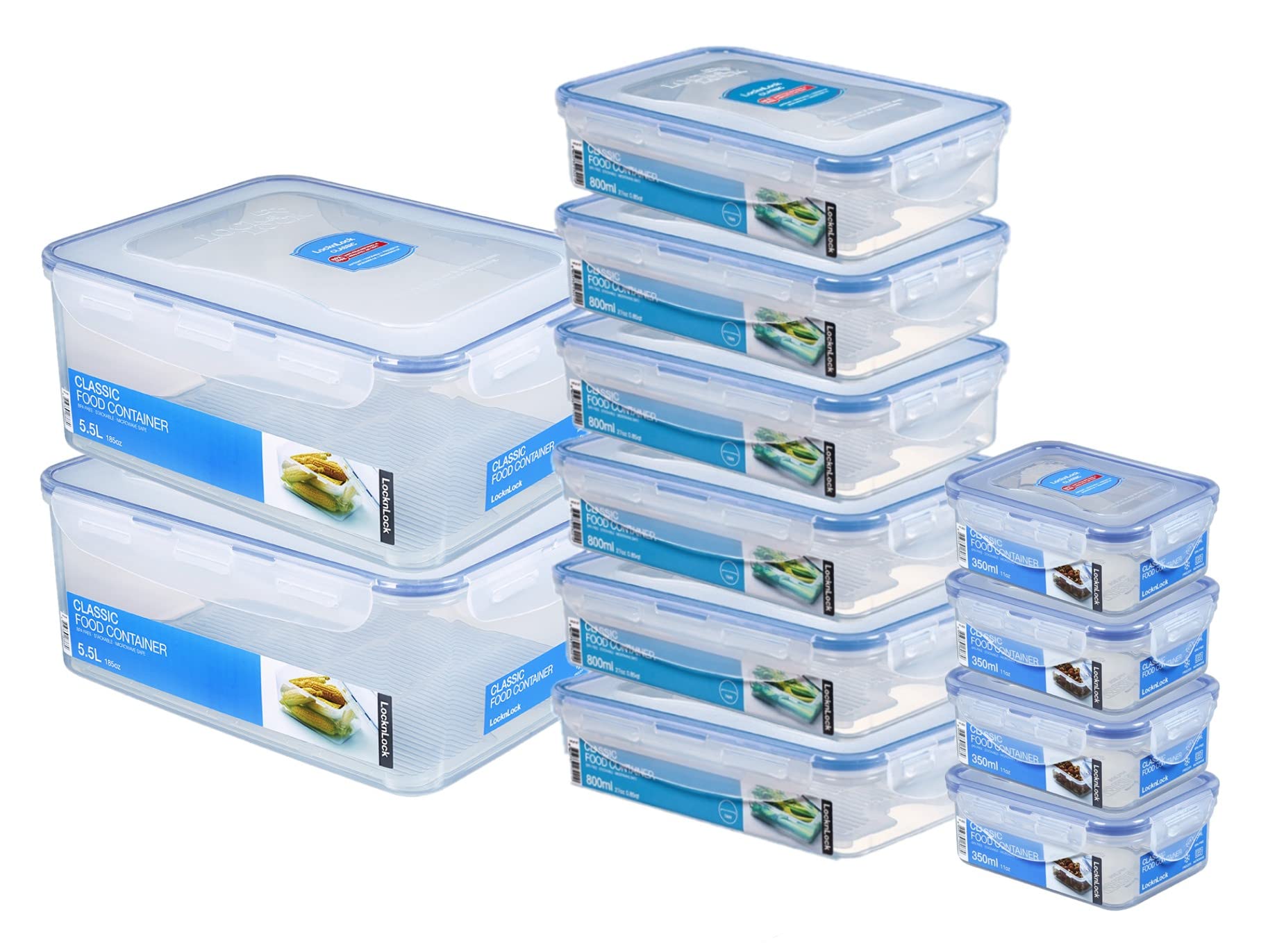 2x Set HPL836SB 2 x 6 teilig + Gitter - Lock&Lock Boxen Set 12-tlg. (2x350 ml, 6x800 ml, 6x Vol: 5,5 L)