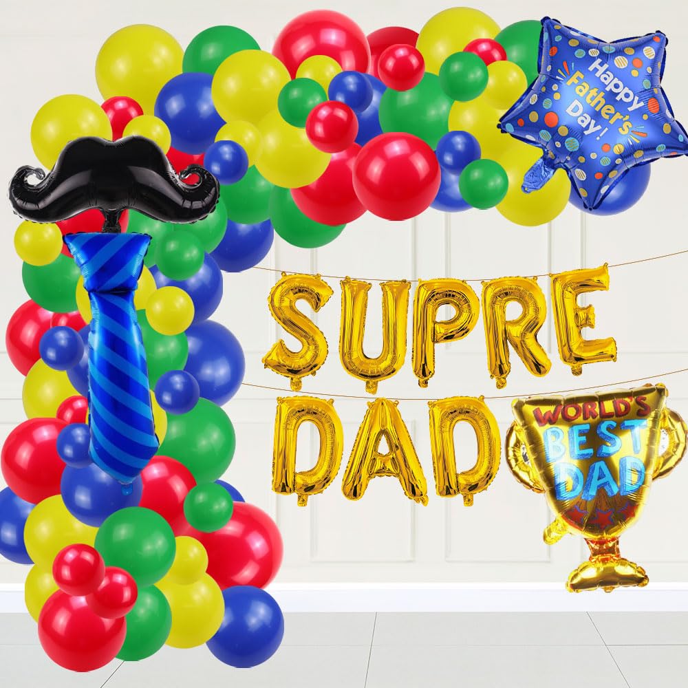 Fathers day Balloon Arch Garland Kit Best Dad Ever Foil Balloon Super Dad Foil Balloons for Happy Father's Day Party Supplies Daddy Husband Birthday